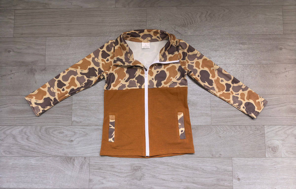 Grey brown camo print kids boy long sleeve pullover top preorder
