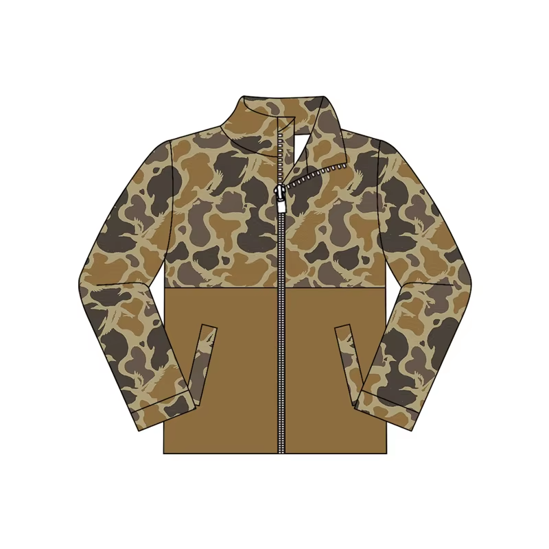 Grey brown camo print kids boy long sleeve pullover top preorder