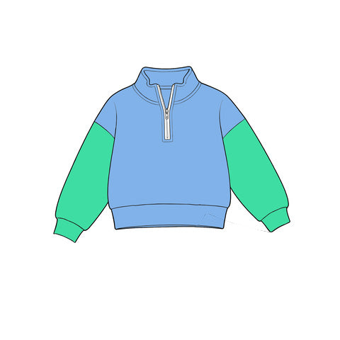 Blue green color kids boys long sleeve pullover top preorder