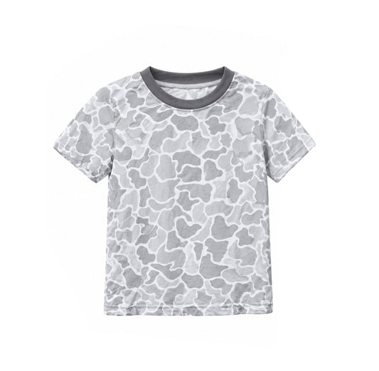 Grey camo print kids boys short sleeve top preorder