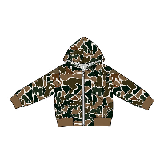 Brown green camo print baby boy long sleeve jeans hoodie top preorder