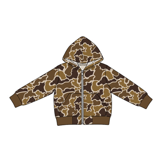 Dark Brown camo print baby boy long sleeve jeans hoodie top preorder
