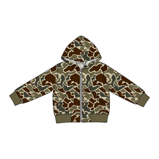 Dark brown camo print baby boy long sleeve jeans hoodie top preorder