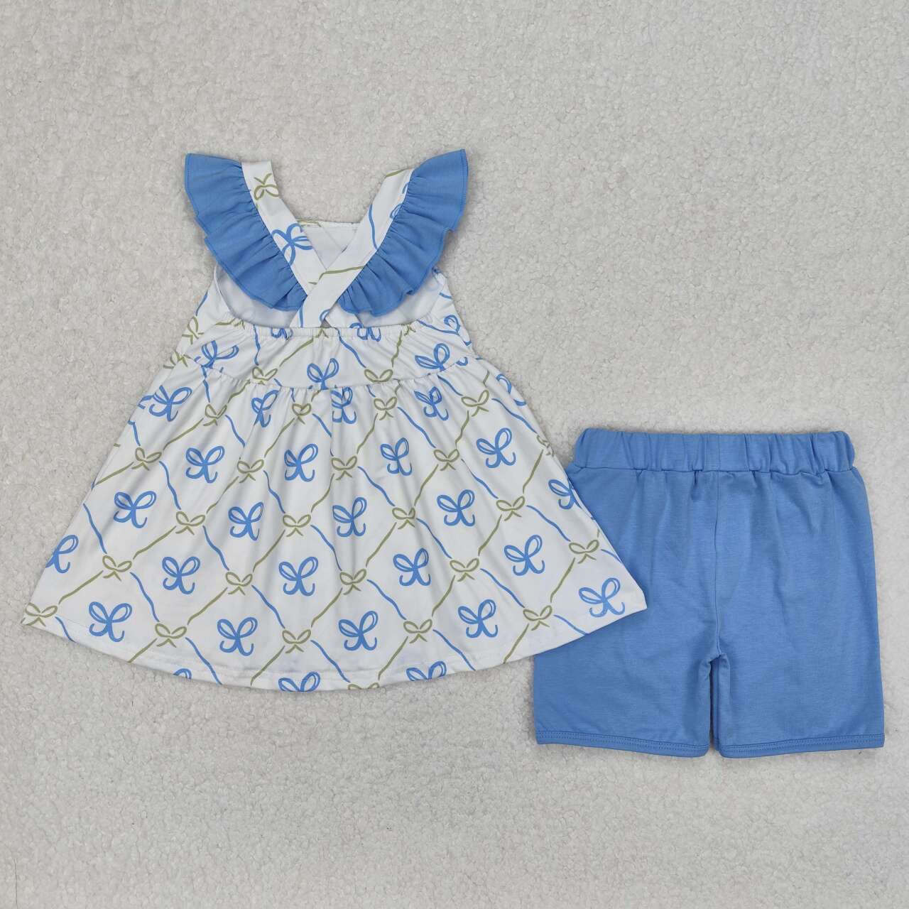 Baby girls blue bow summer matching outfit