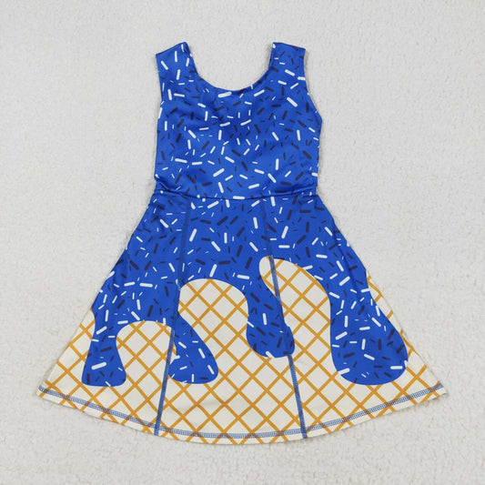 Baby girls blue active wear athletic summer yoga lace ruffle dress