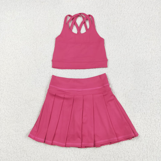 Baby girls hot pink active wear athletic summer yoga skirt outfit