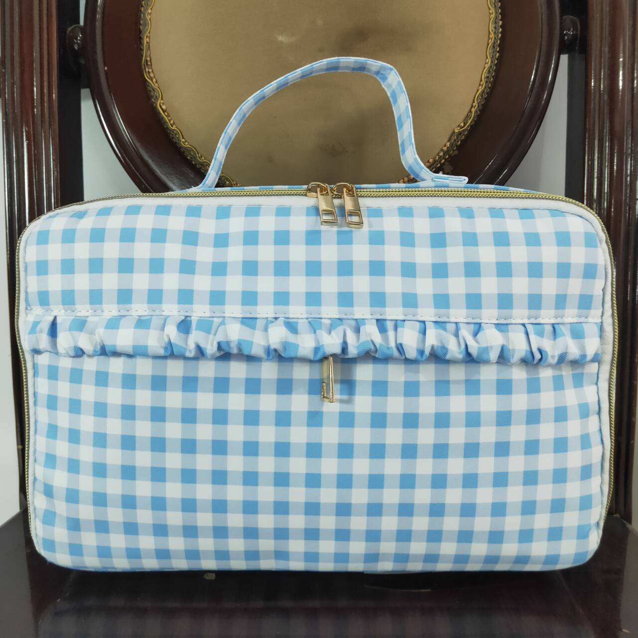 wholesale girls blue checkered lunch bag