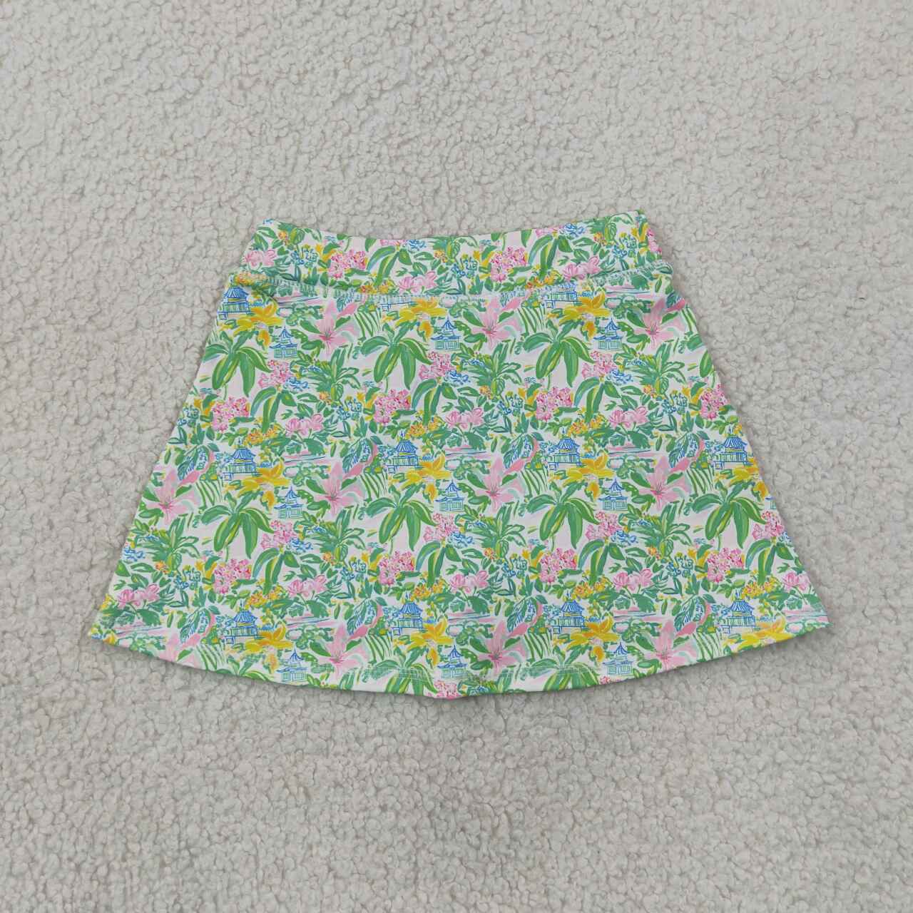 Beach print girls summer yoga skirts