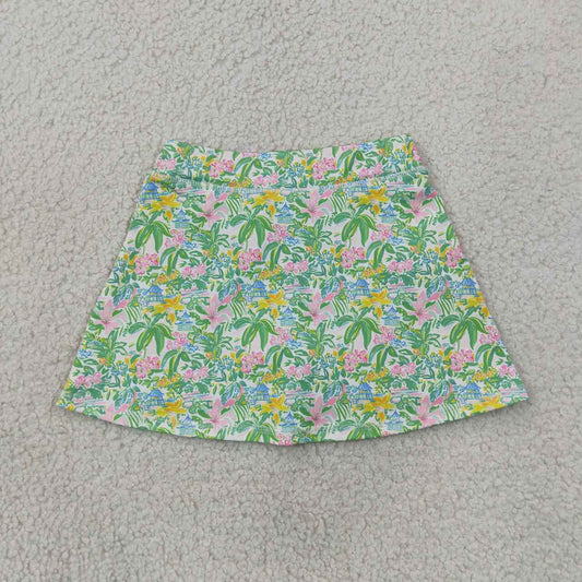 Beach print girls summer yoga skirts