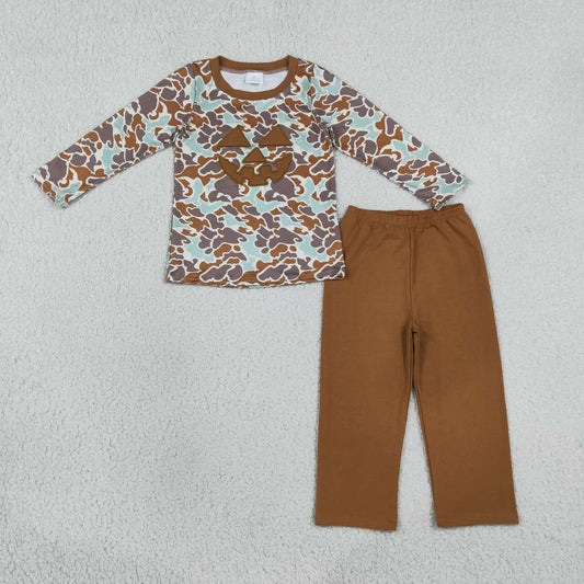 Halloween embroidery skull pumpkin kids long sleeve matching outfit