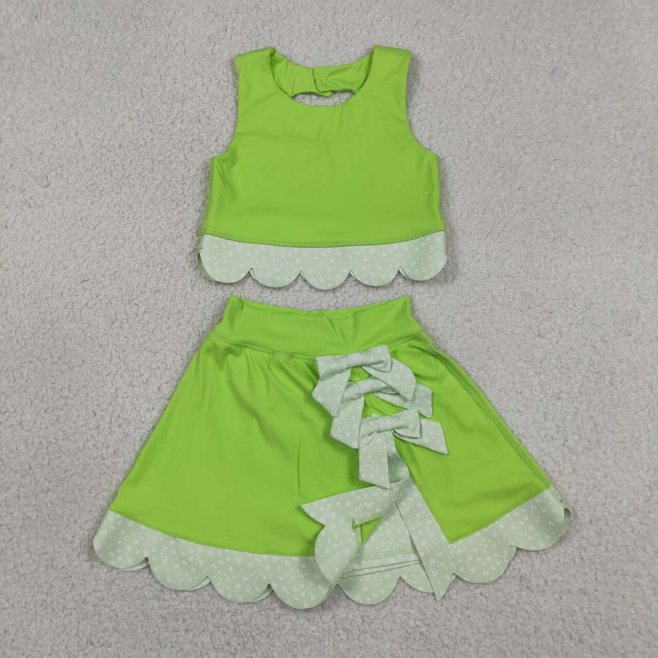 Lime green tank top matching skirt girls summer active wear yoga outfit