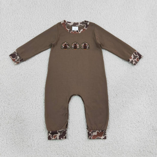Toddle baby boy Thanksgiving camo turkey long sleeve romper