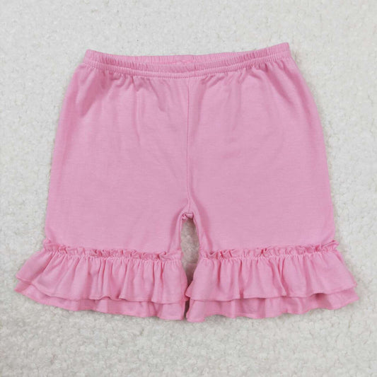 toddle girls pink solid cotton ruffle shorts