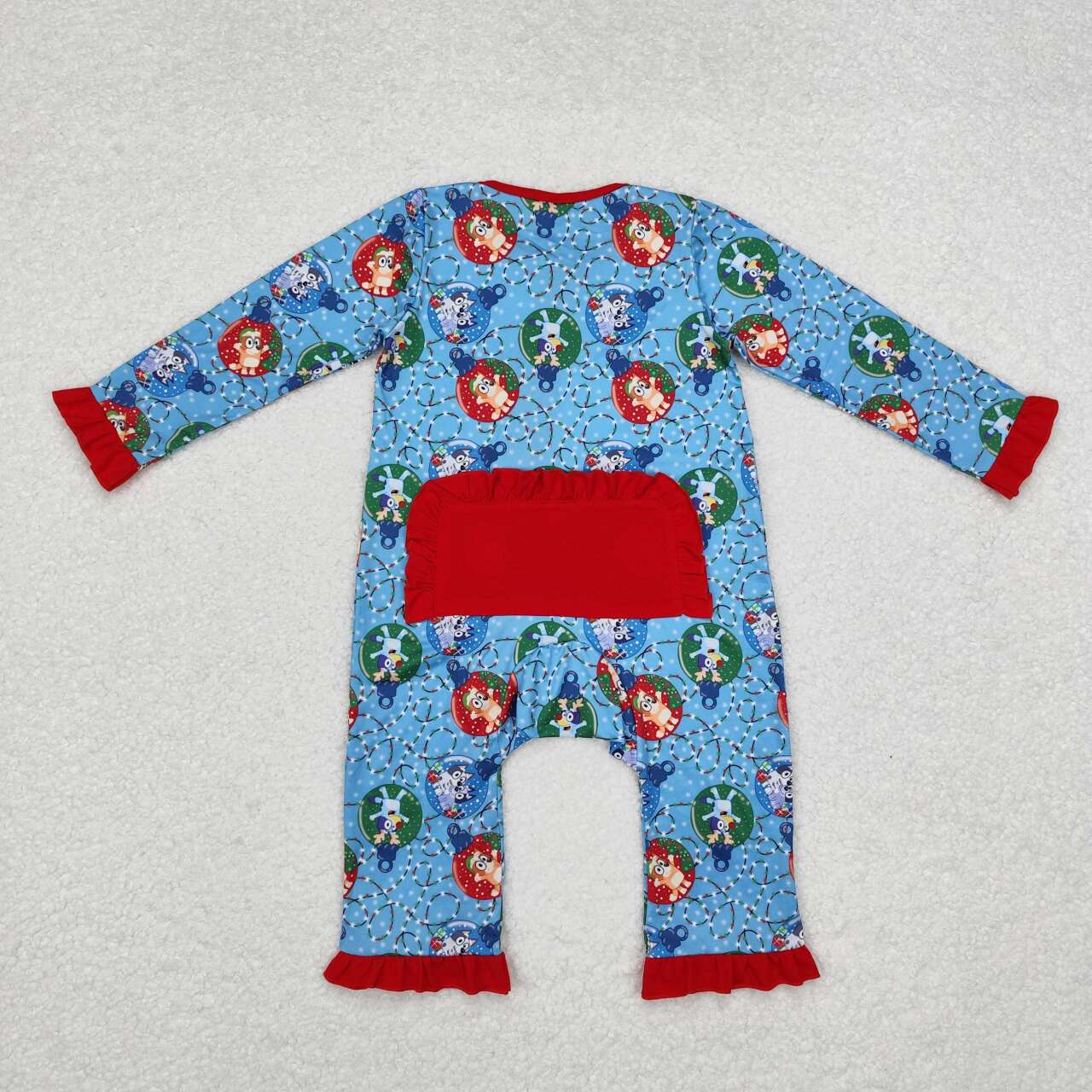 Christmas light blue cartoon dog long sleeve zip romper