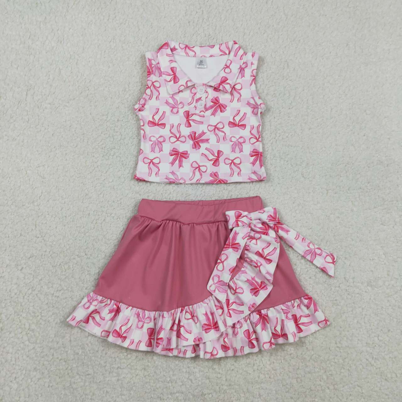 Pink bow tank top matching skirt girls active wear yoga outfit