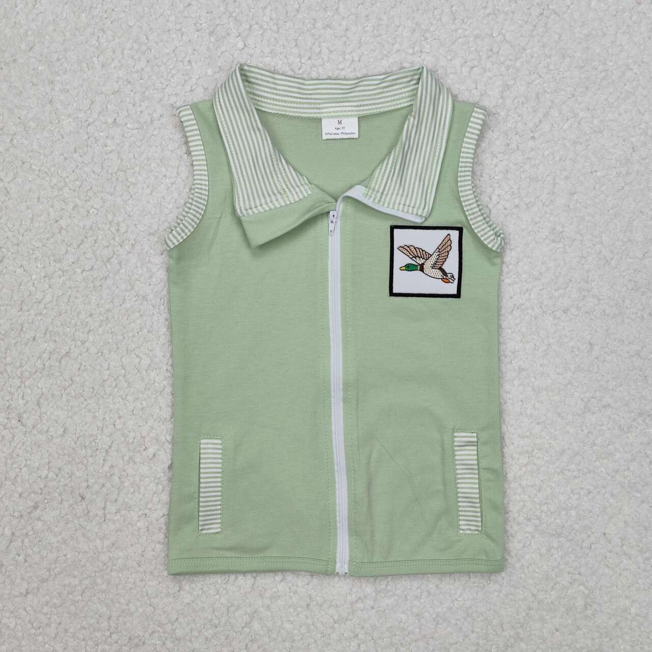 Infant baby boy embroidery duck print zip up vest top