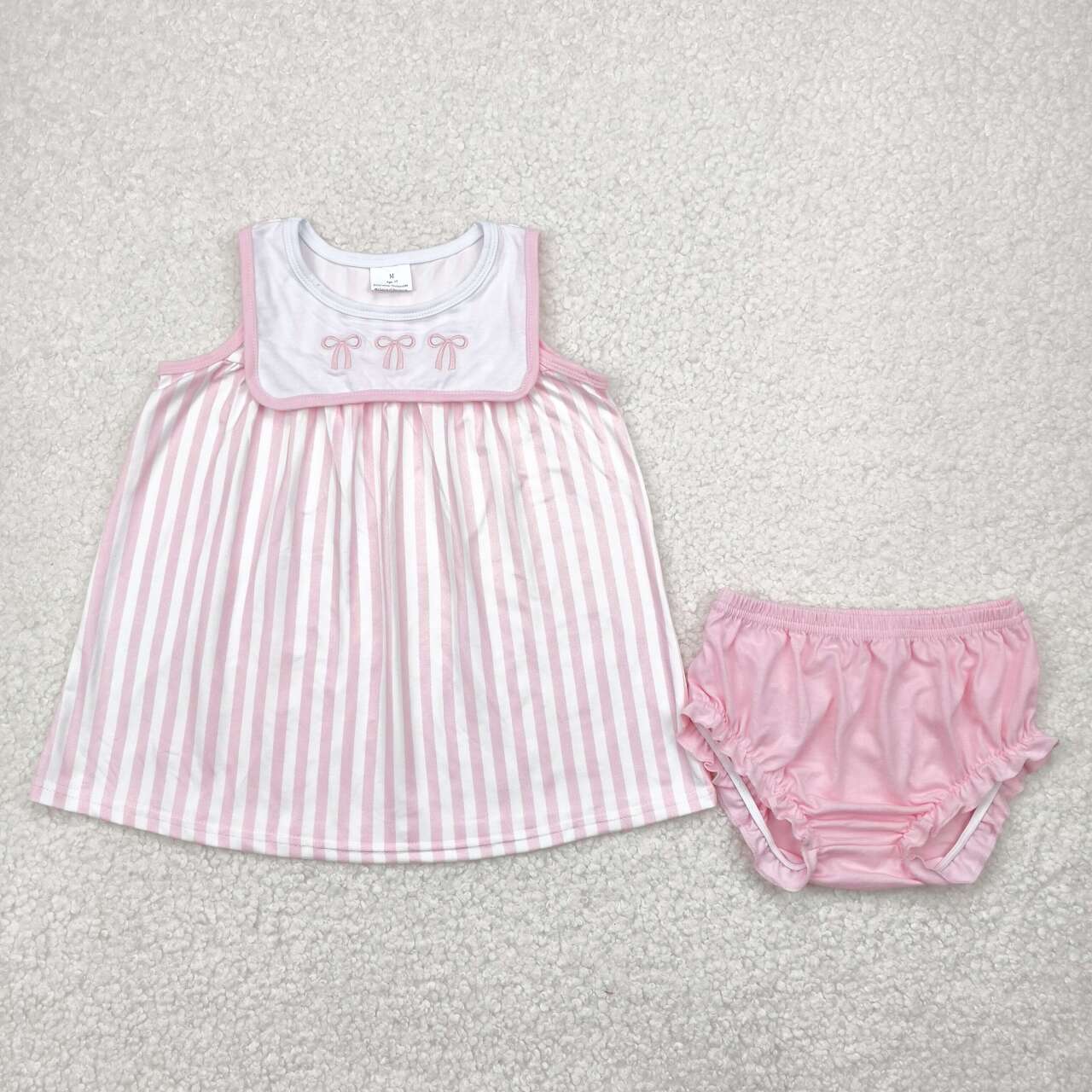Embroidery Pink bow toddle girls bummies outfit