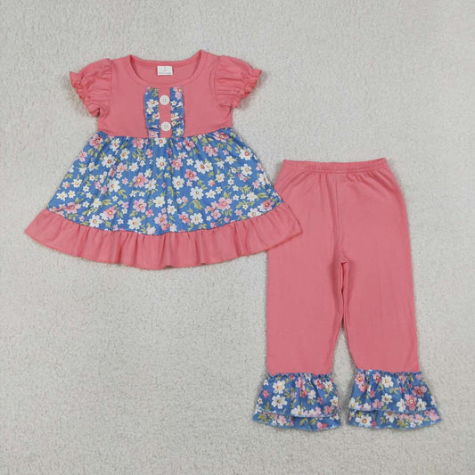 Baby girls blue floral top matching leggings outfit
