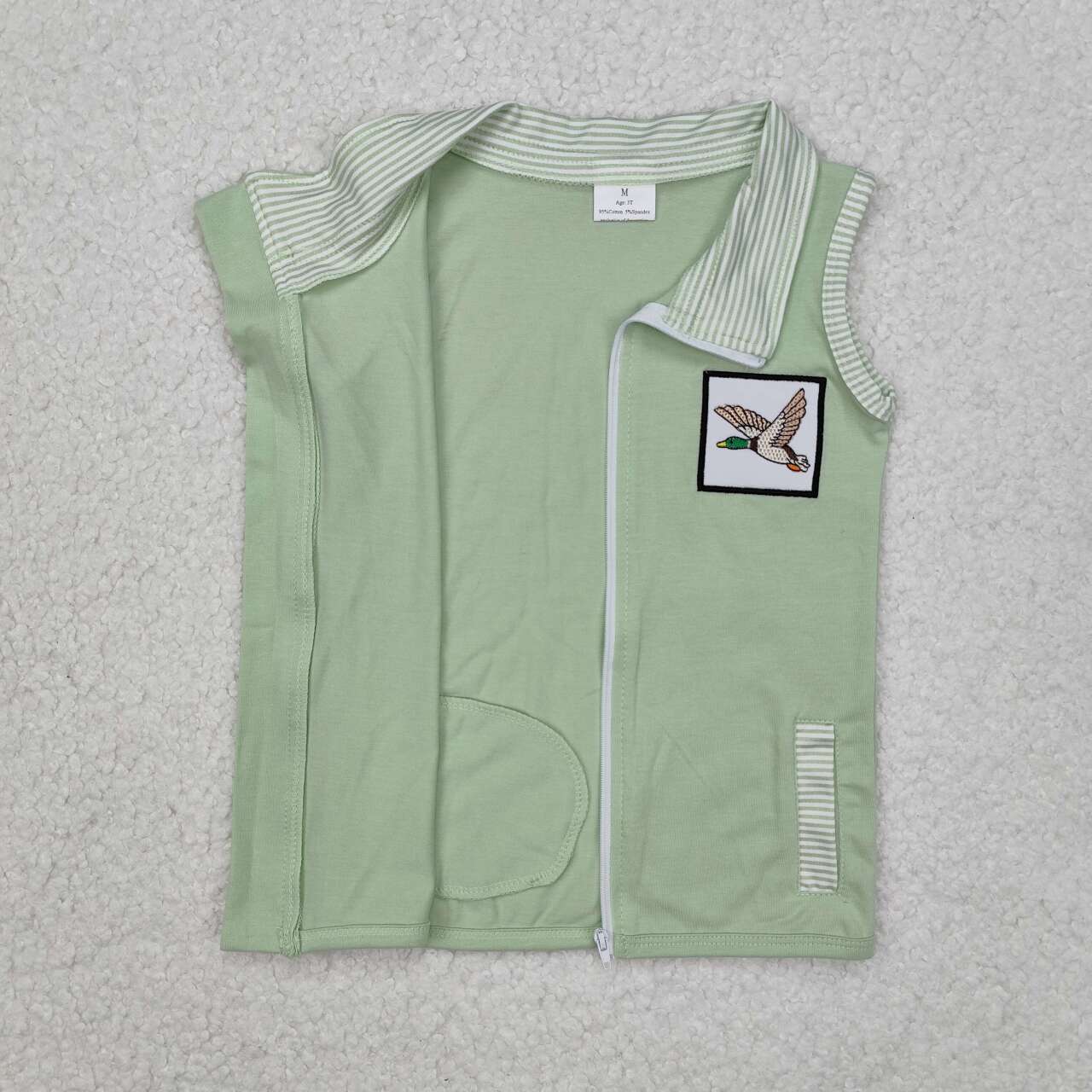 Infant baby boy embroidery duck print zip up vest top
