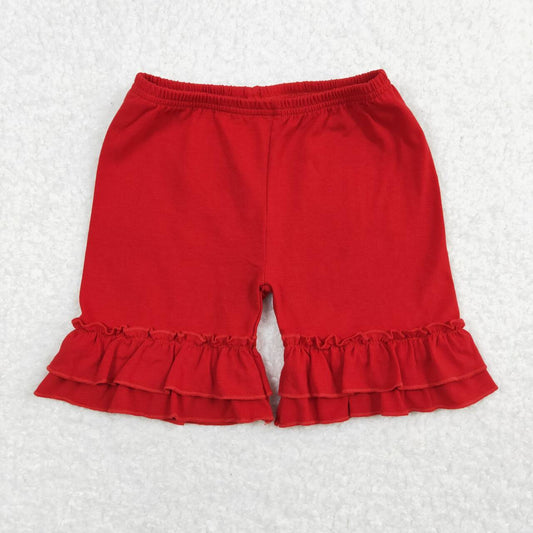 red cotton ruffle shorts