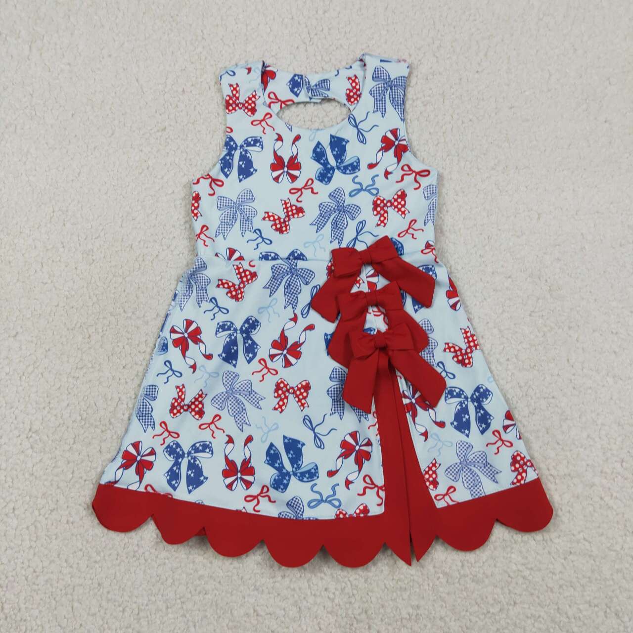 Red blue bow print girls summer active wear dress