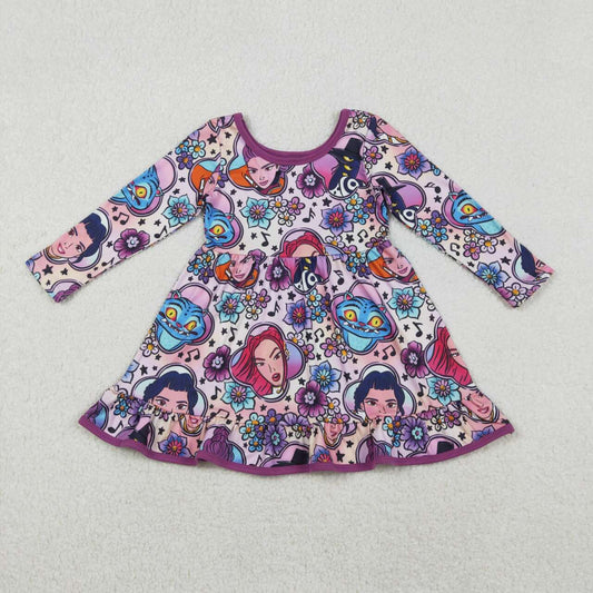 Cartoon floral design girls long sleeve dress
