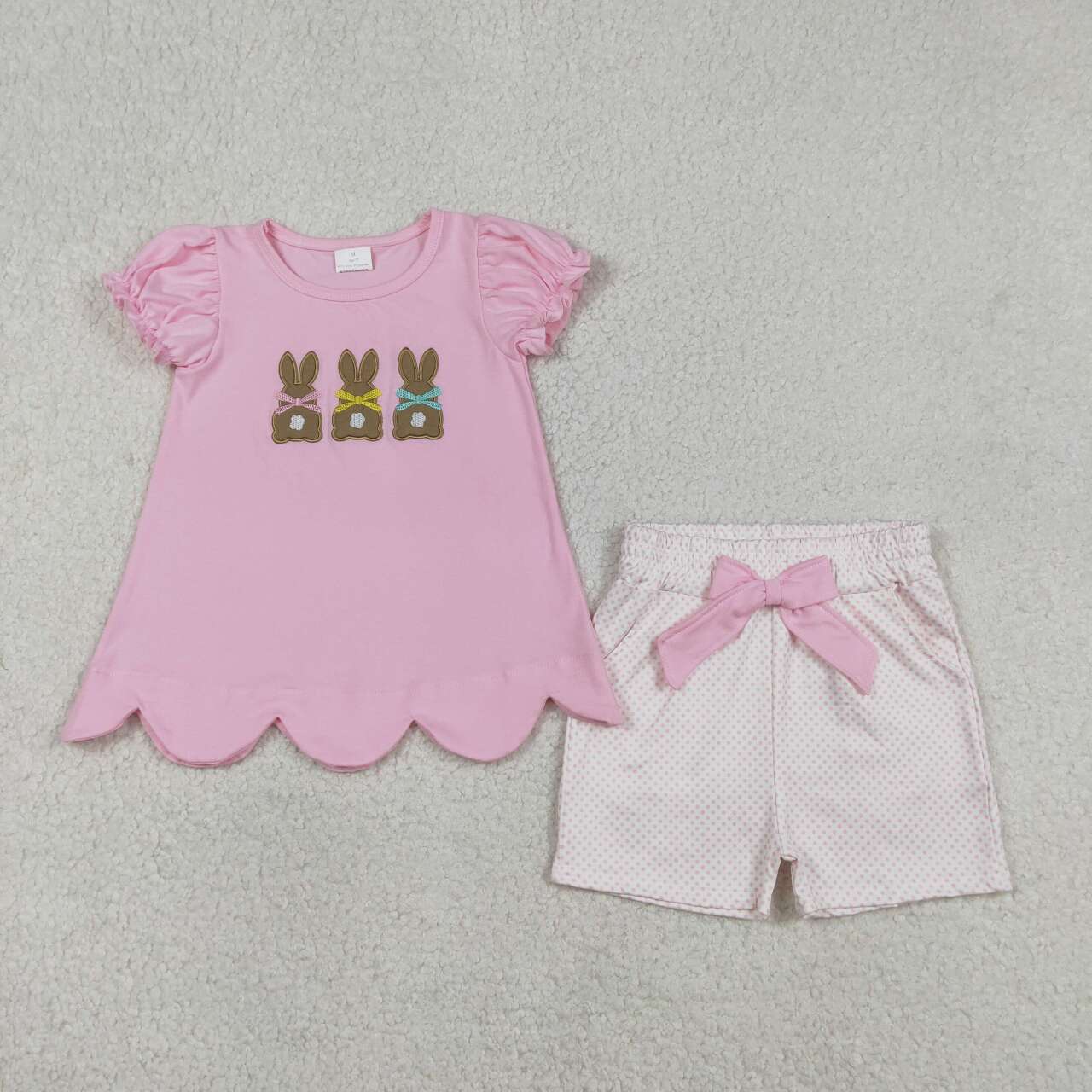 Easter embroidery bunny kids baby girl short sleeve outfit