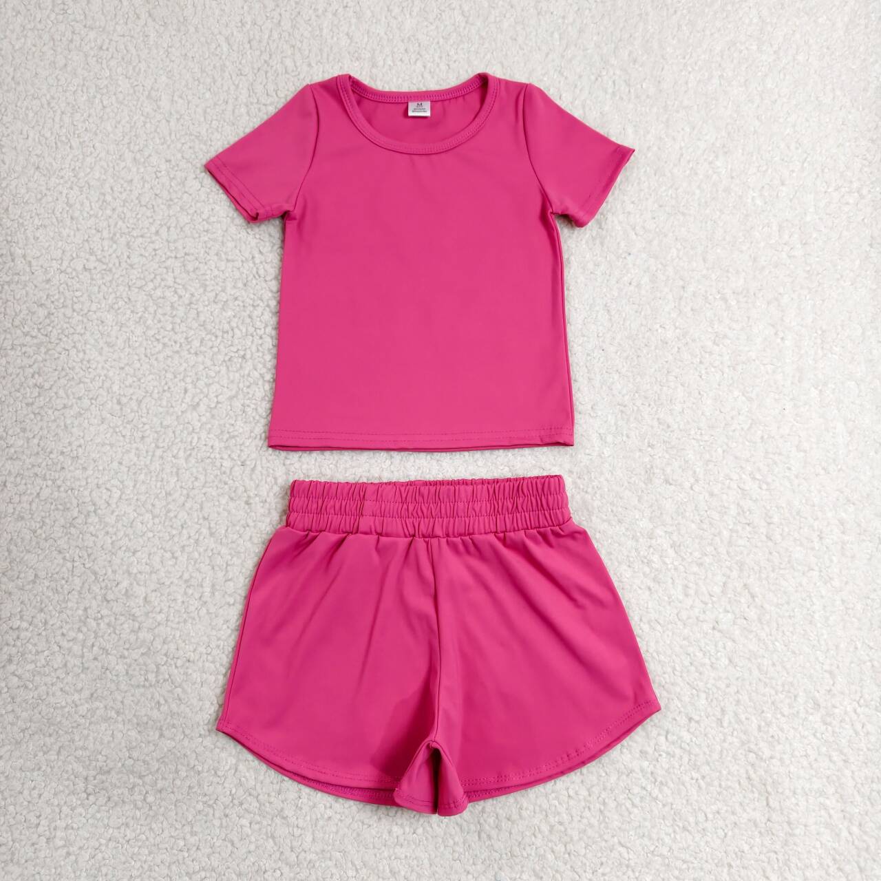 Hot pink yoga top matching shorts girls summer outfit