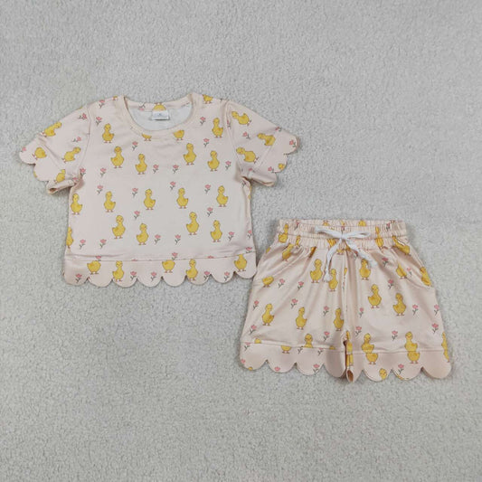 Chicken top matching shorts girls summer outfit