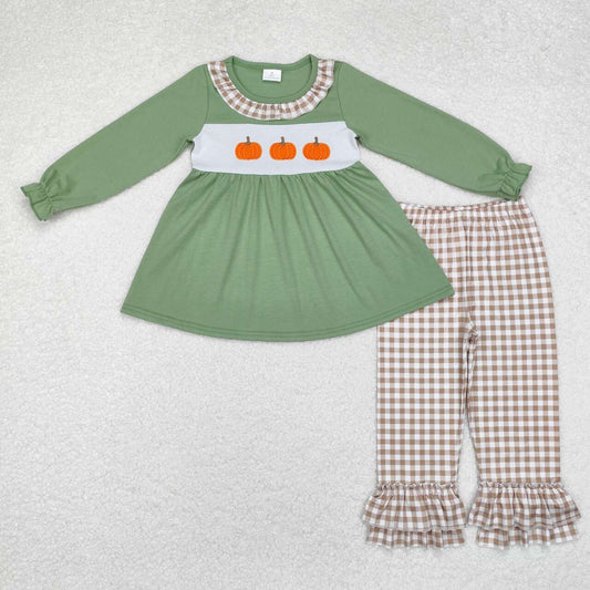 toddle baby girl embroidery fall pumpkin clothing set