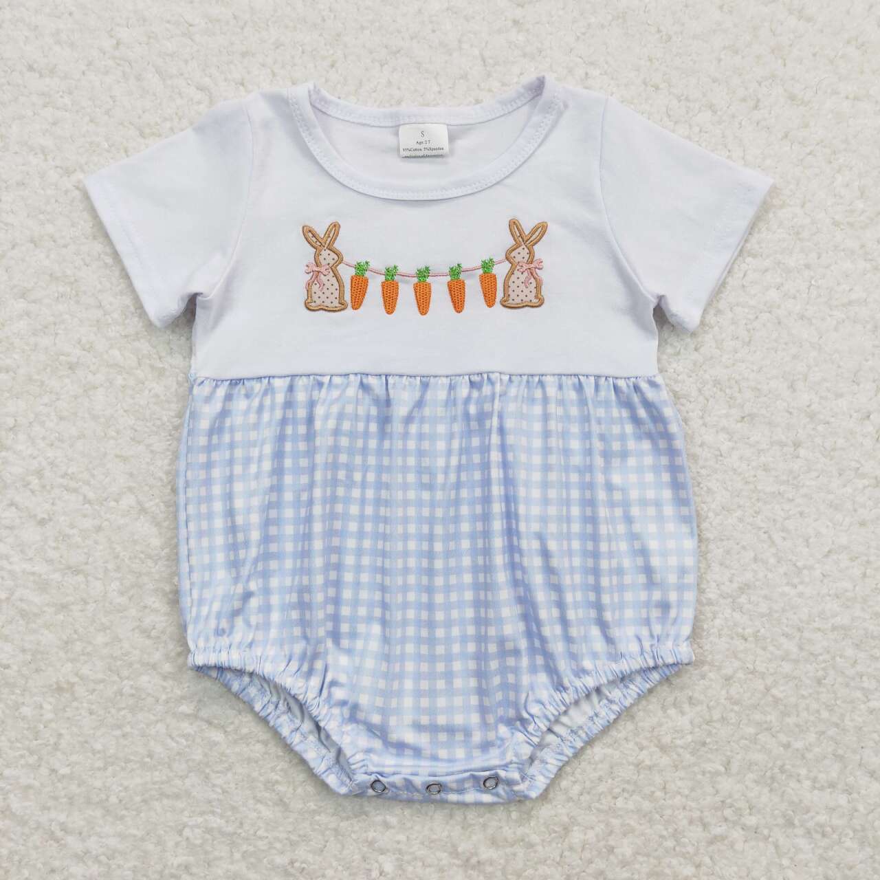baby boy embroidery Easter bunny blue gingham romper