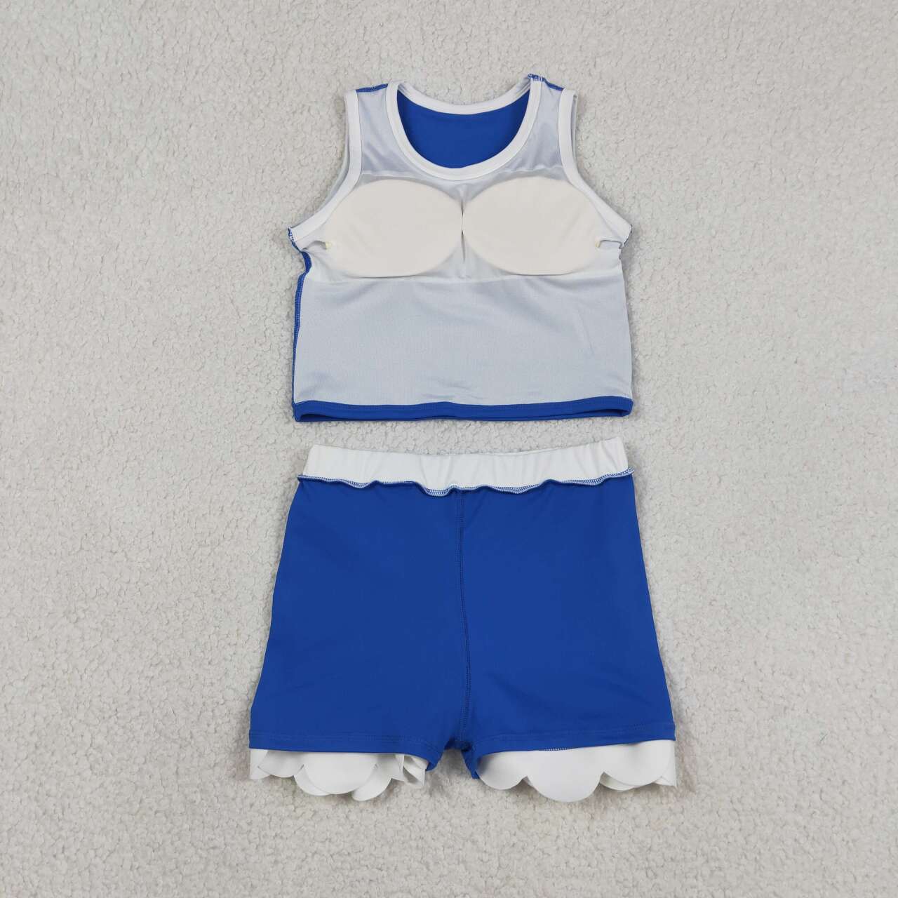 Dark Blue yoga top matching skorts girls summer scalloped outfit