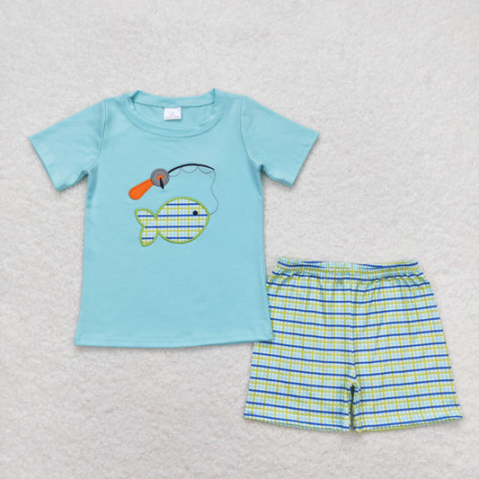 embroidery fishing baby boy summer outfit