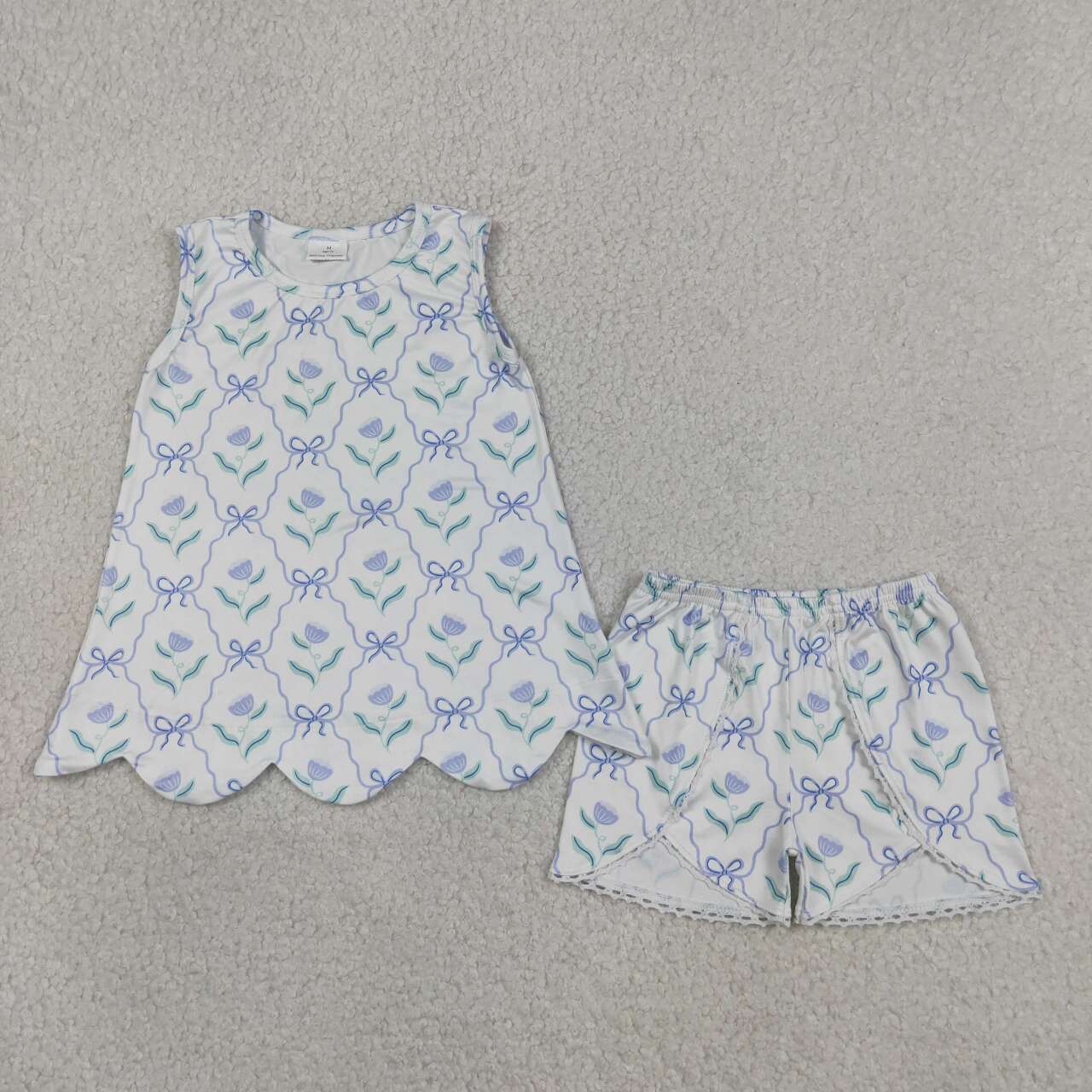 Blue flowers top matching shorts girl summer outfit