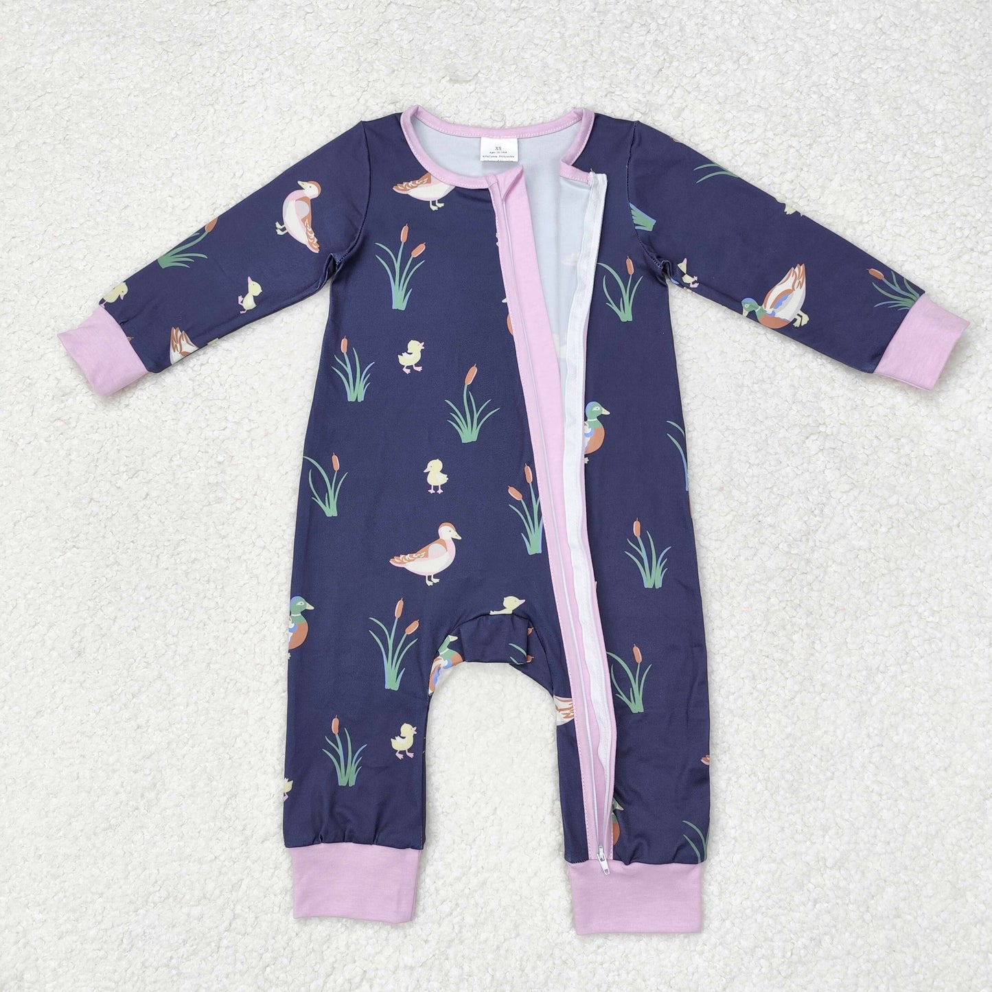 infant baby girl mallard duck long sleeve zip romper