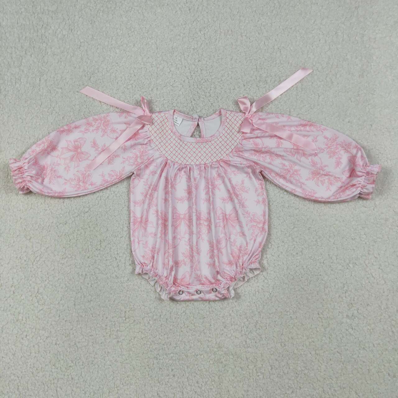 Pink bow design toddle baby long sleeve  romper