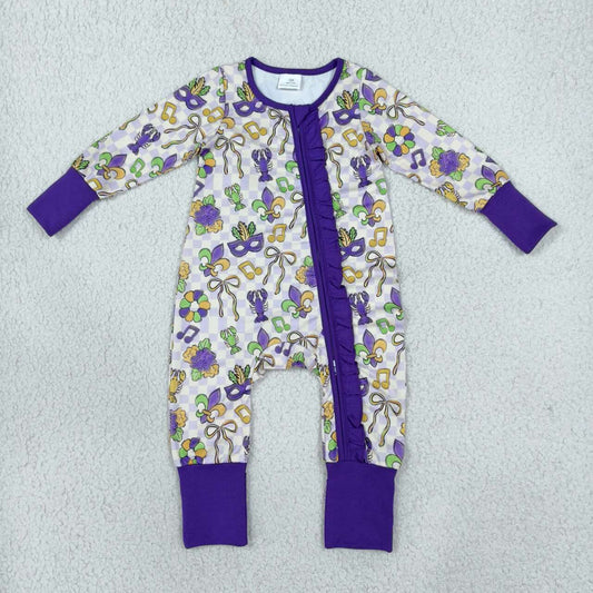 Mardi Gras print toddle baby girls long sleeve romper