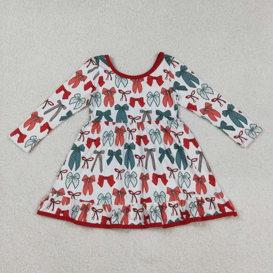 Toddle girls Christmas red green bow long sleeve dress