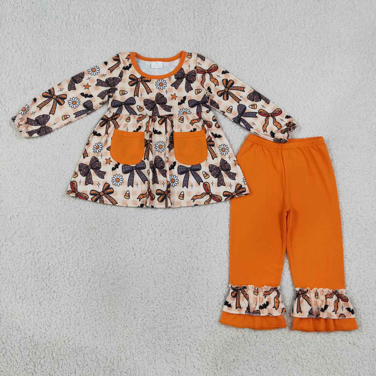 Long sleeve Halloween bow top matching pants girl wholesale factory price outfit