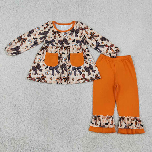 Long sleeve Halloween bow top matching pants girl wholesale factory price outfit