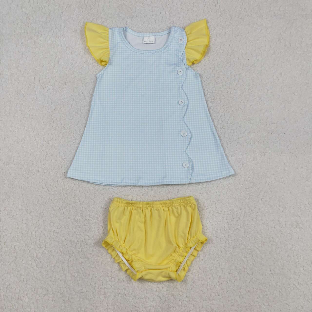 baby girl blue plaid romper