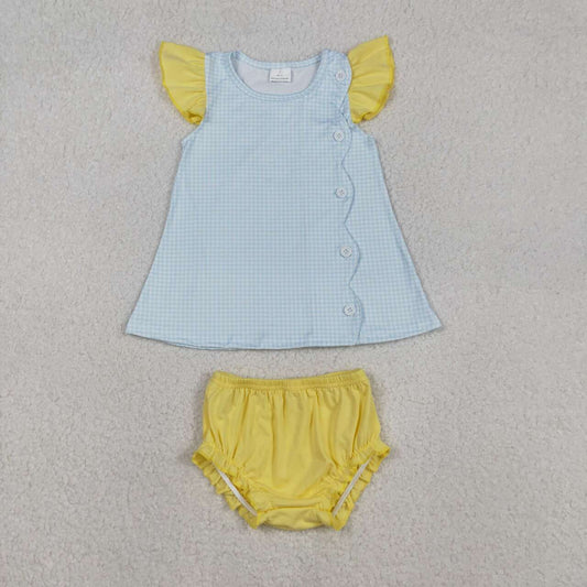 baby girl blue plaid romper