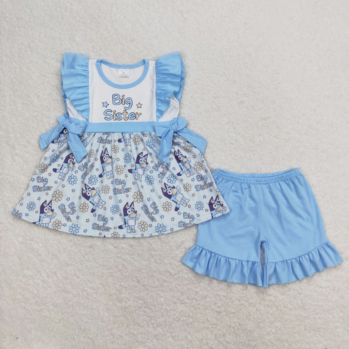 big sister blue cartoon dog summer short set