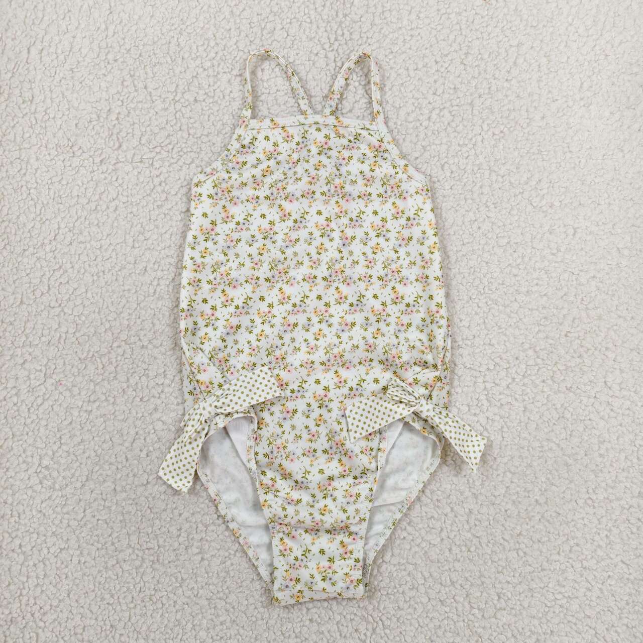 Toddle girls blue yellow flowers print one piece swimsuit