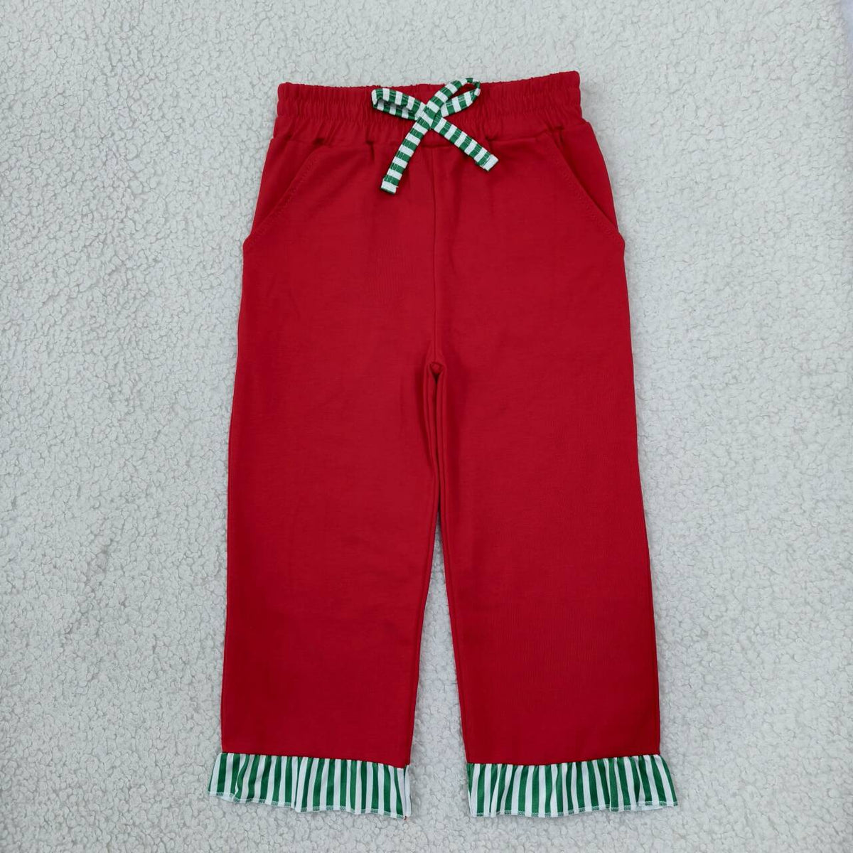 Red color red tie kids Christmas holiday pants