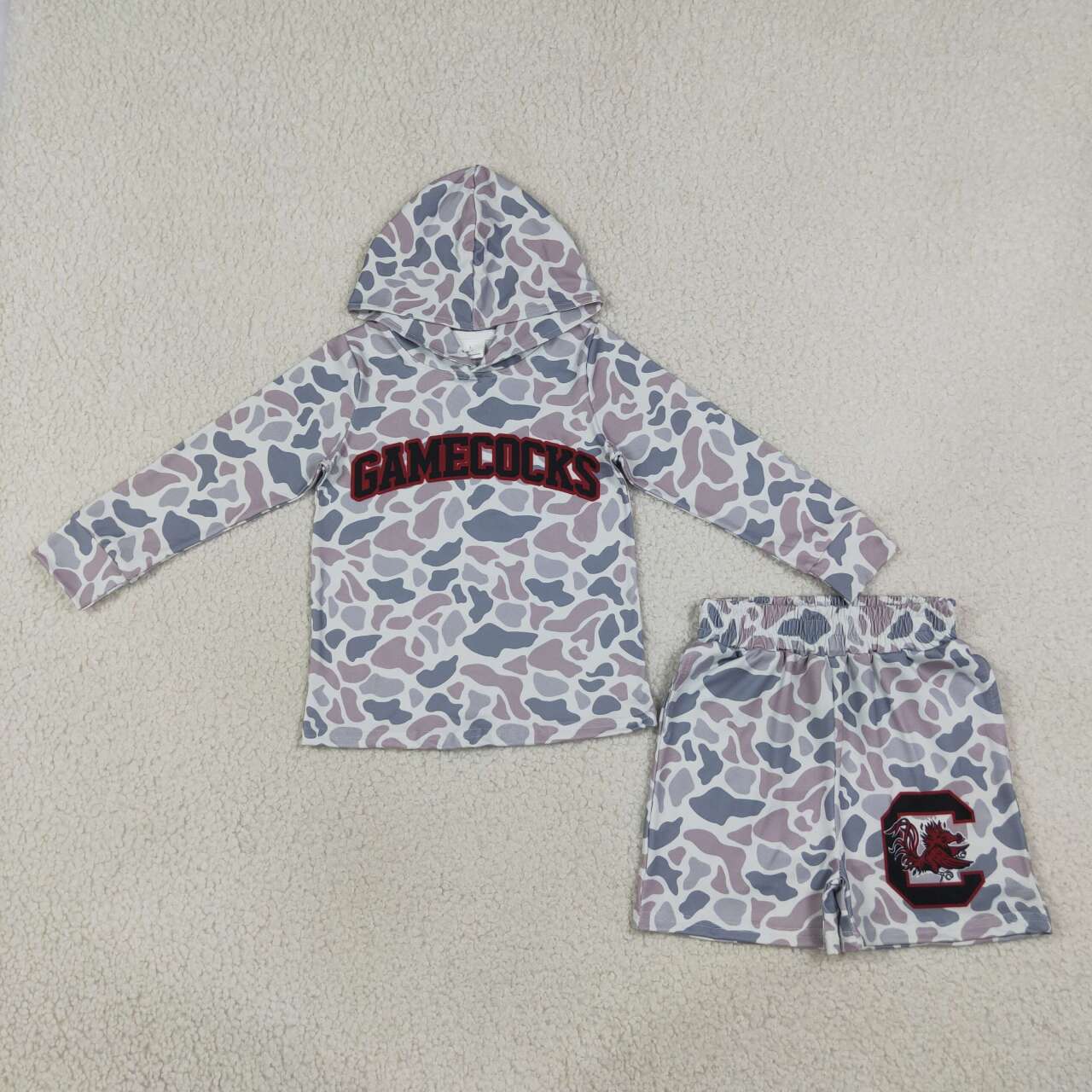 Boys long sleeve gamecocks camo hoodie top matching shorts outfit