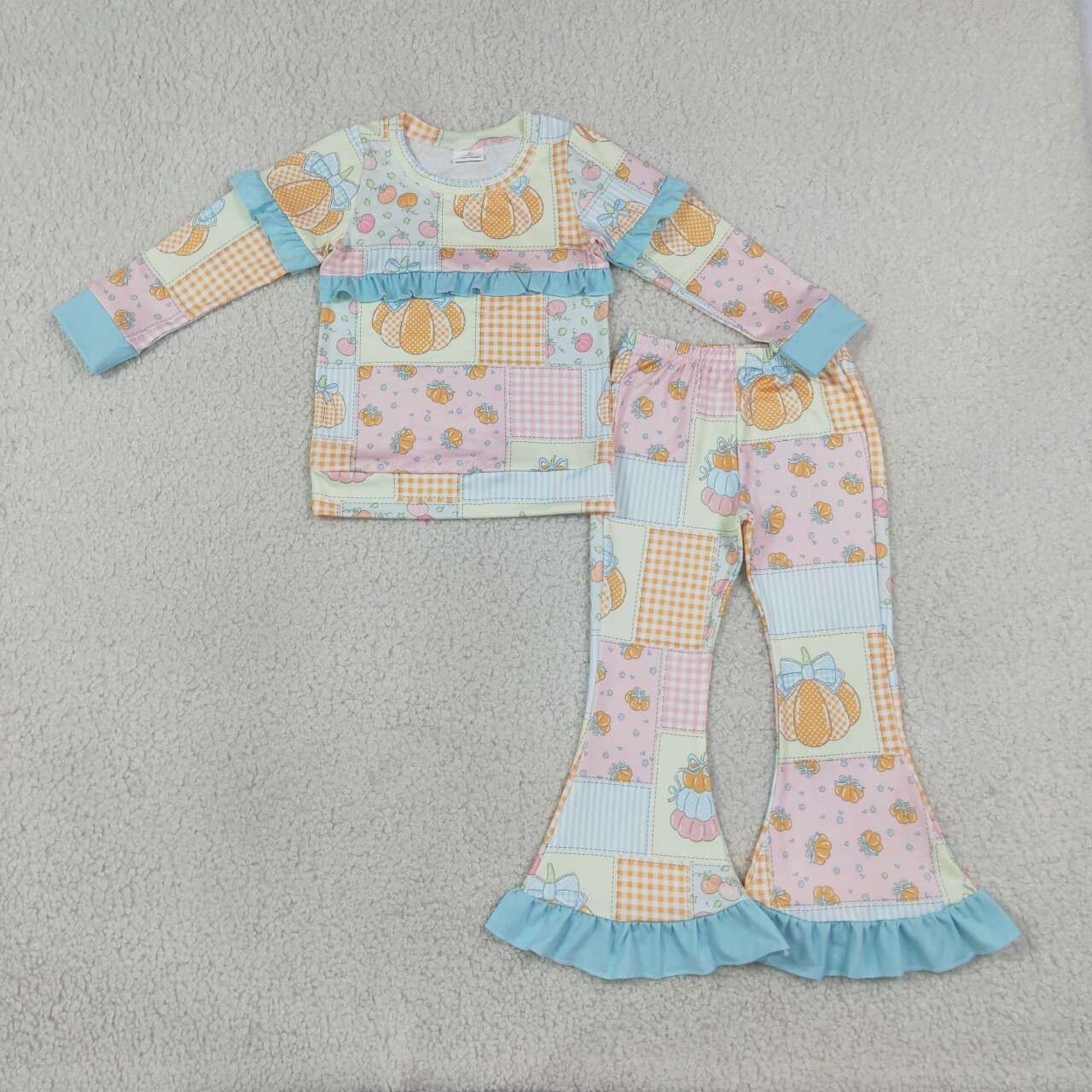 Girls long sleeve pink pumpkins top matching pants fall outfit