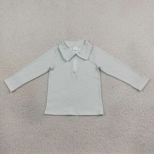 Blue stripes kids girls long sleeve zip pullover top