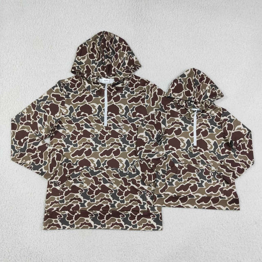 Mommy and Me dark brown Camo Long Sleeve hoodie Top