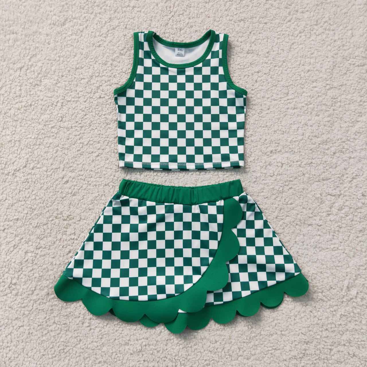 Green plaid top matching skorts girls summer yoga outfit